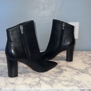Black pointed bootie. Soft leather, on thinner side.
